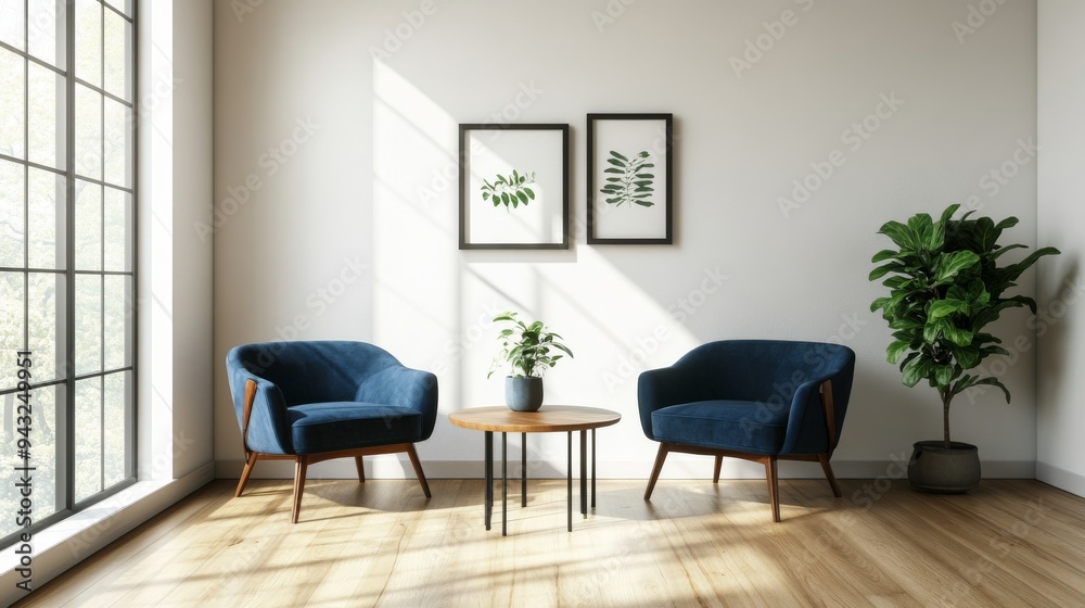 Scandinavian Poster Mockup. Contemporary Interior Design Background. Stock Photo. Scandinavian Poster Mockup. Contemporary Interior Design Background. Stock Photo.