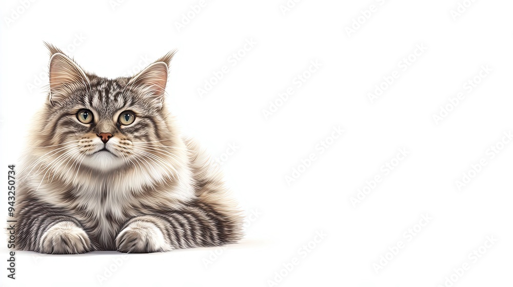 Cartoonized Siberian Cat Sitting Majestically - Large and Adorable Feline Portrait Cartoonized Siberian Cat Sitting Majestically - Large and Adorable Feline Portrait
