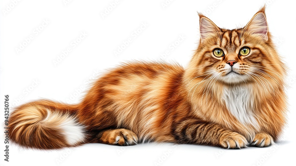 Obraz premium Cartoonized Siberian Cat: Large and Majestic Sitting Pose - Stock Image