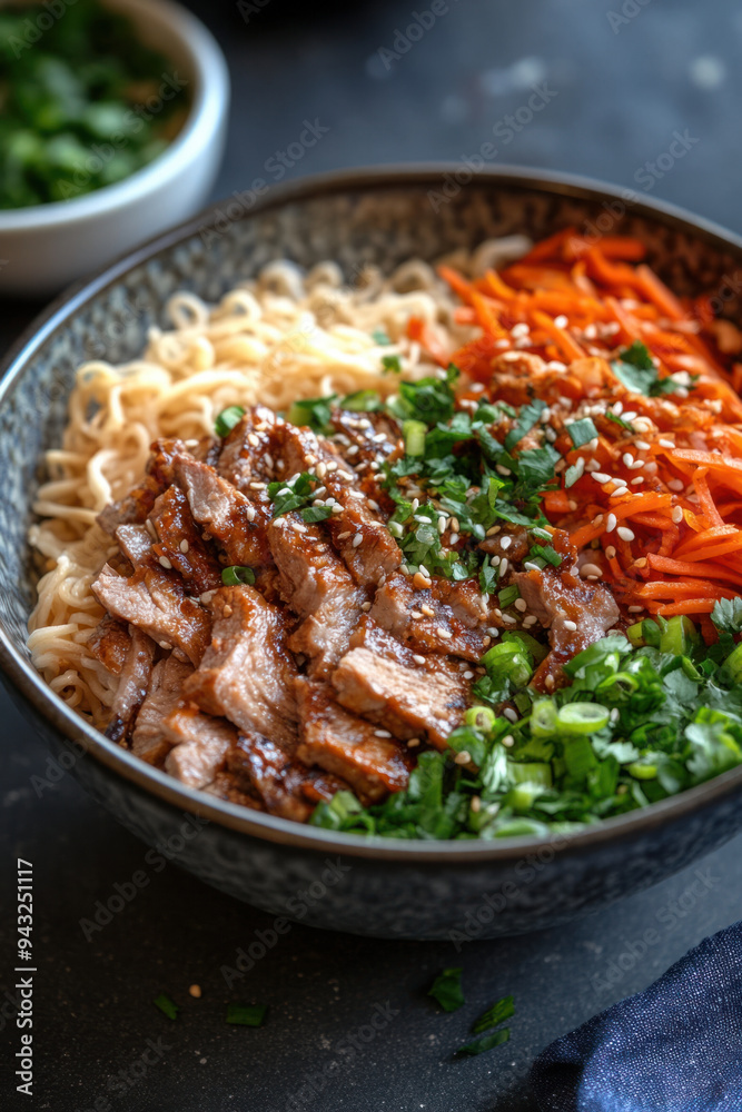 Asian Noodle Bowls, Enjoy a delicious Asian food bowl filled with noodles, fresh vegetables, and savory meat for a satisfying meal Asian Noodle Bowls, Enjoy a delicious Asian food bowl filled with noodles, fresh vegetables, and savory meat for a satisfying meal