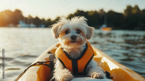 A cute dog enjoying a kayak ride on a sunny day