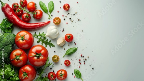 Tomates, basilic, légumes, arrière plan pour intégration produits, mockup