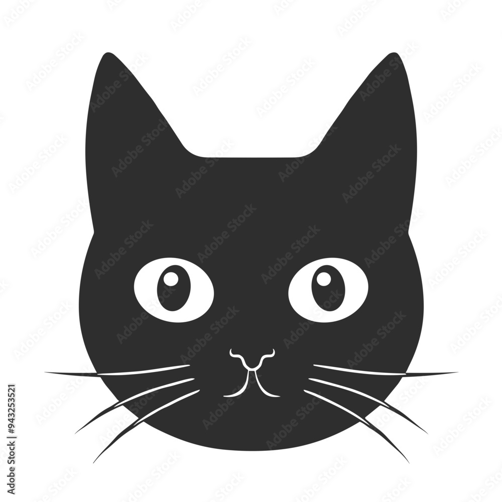 A minimalist line drawing of a cat's face, showcasing large eyes and prominent whiskers, perfect for holiday decorations and greeting cards A minimalist line drawing of a cat's face, showcasing large eyes and prominent whiskers, perfect for holiday decorations and greeting cards