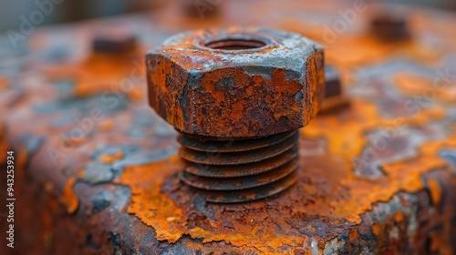 A rusty nut and bolt. This photo can be used as an industrial background or to represent wear and tear.