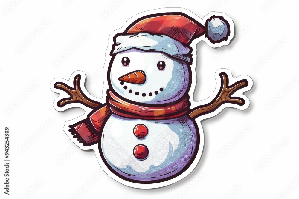Cheerful snowman with winter hat and scarf Cheerful snowman with winter hat and scarf