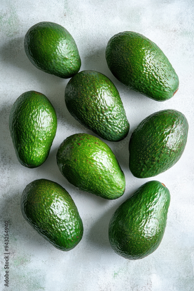 Ripe Avocados, Fresh, ripe avocados arranged neatly on a clean white surface, perfect for showcasing healthy food options and natural ingredients Ripe Avocados, Fresh, ripe avocados arranged neatly on a clean white surface, perfect for showcasing healthy food options and natural ingredients