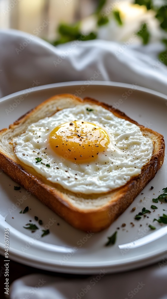 Fried Egg on Toasted Bread with Pepper and Parsley Fried Egg on Toasted Bread with Pepper and Parsley