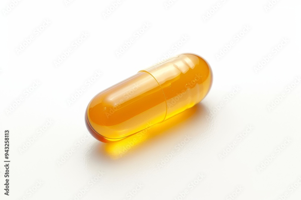 Yellow capsule on a white surface, close-up Yellow capsule on a white surface, close-up