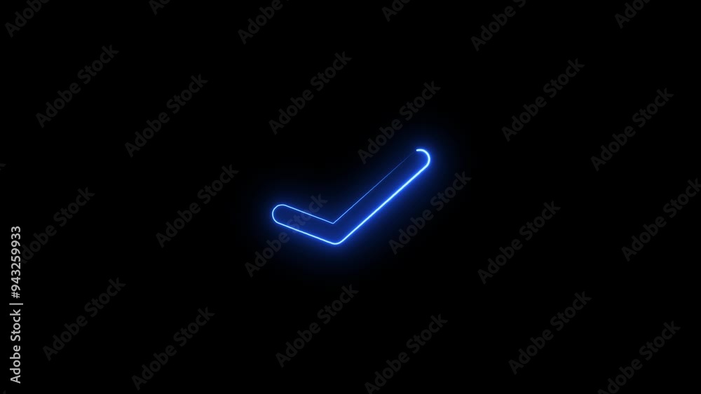 Glowing neon circle in blue check mark icon animation. Glowing neon circle in blue check mark icon animation.