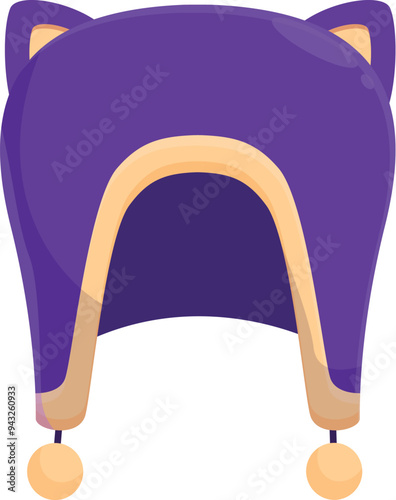 Purple winter hat with cat ears and pom poms, perfect for staying warm and stylish