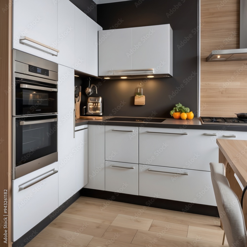 Modern Kitchen with White Cabinets and Stainless Steel Appliances