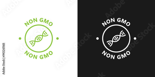 GMO free sticker, label, badge, stamp, emblem or sign. No GMO sticker. Eco, organic food. Sign for products. Vector icon