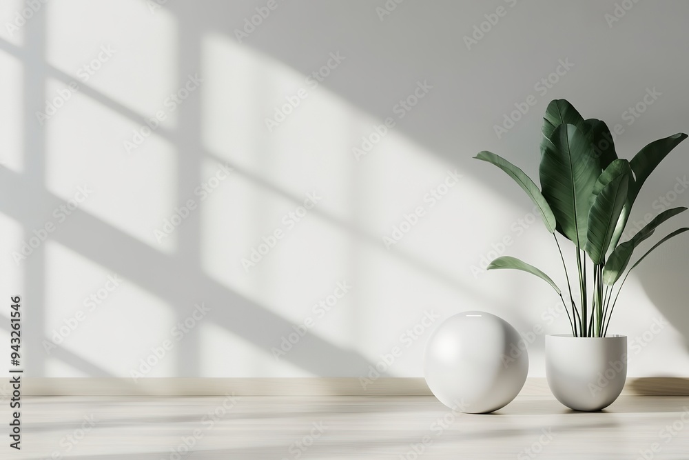 Indoor plant in pot with geometric shadow play Indoor plant in pot with geometric shadow play