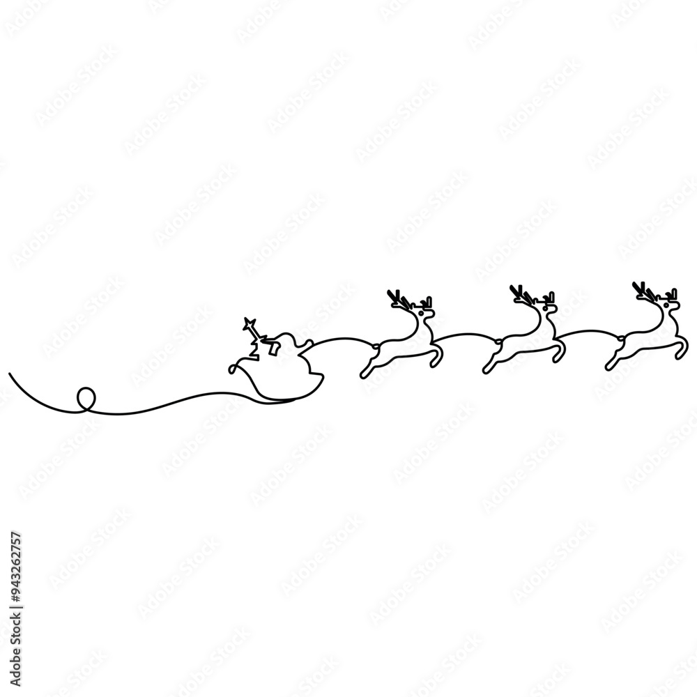 
Rein deer  and  santa  single line art, continuous one line drawing of  Isolated outline vector art

