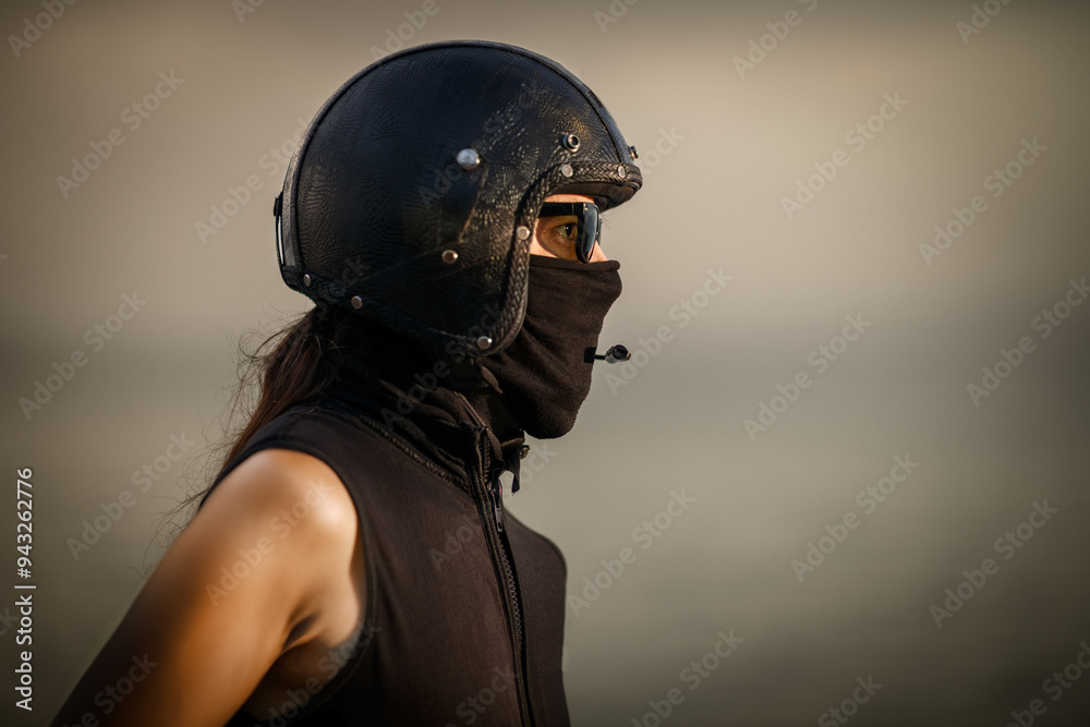 Biker in Full Gear with Helmet and Goggles.. Biker in Full Gear with Helmet and Goggles..