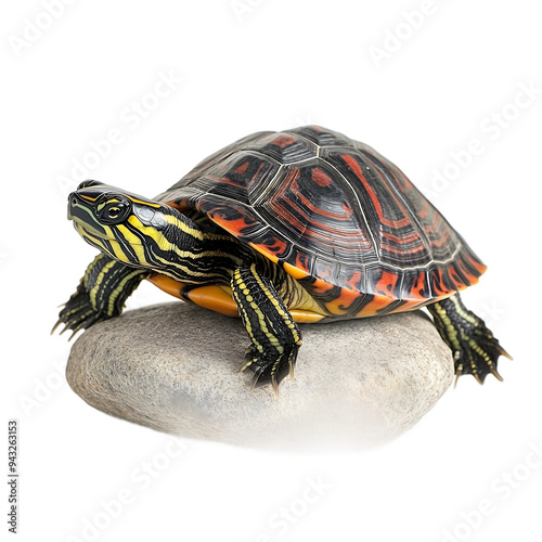 The photo of a Painted Turtle (Chrysemys picta), isolated on white photo