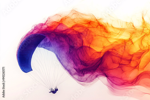 silhouette of paragliding on air with splashing colorful