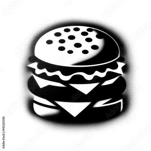 hamburger icongraffiti stencil-art style,black and white, generative ai