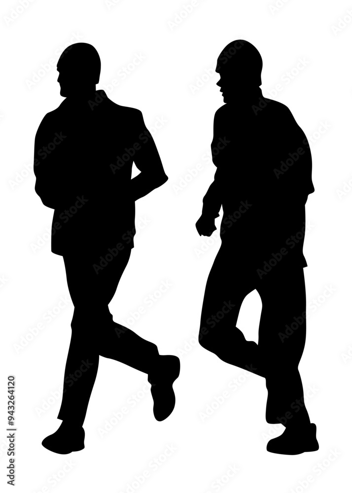 Young athletes run a marathon. Isolated silhouettes on white background
