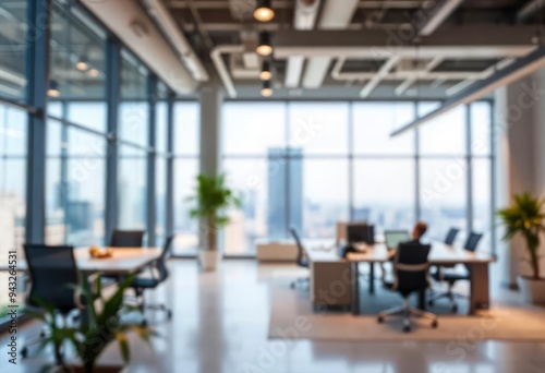Wallpaper Mural Beautiful blurred background of a light modern office interior with panoramic windows and beautiful lighting, ai Torontodigital.ca
