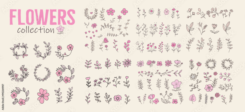 Flower doodle hand drawn line stroke. Sketch hand drawn spring floral plant, nature graphic leaf. Vector simple flower, leaf brush stroke. Vector illustration . Flower doodle hand drawn line stroke. Sketch hand drawn spring floral plant, nature graphic leaf. Vector simple flower, leaf brush stroke. Vector illustration .