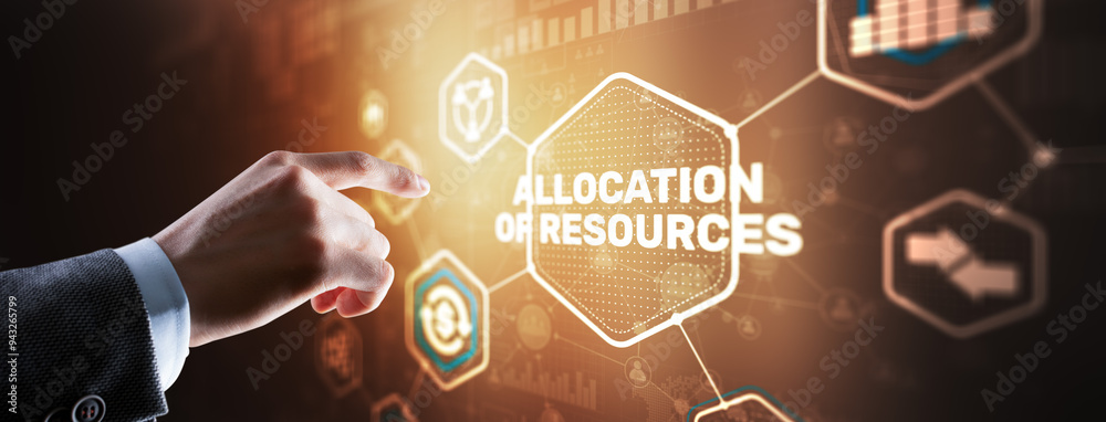 Obraz premium Allocation of resources concept on Virtual 3D Screen. Strategic planning