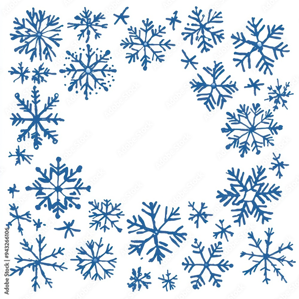 Snowflakes forming a circular border in blue Generative AI Snowflakes forming a circular border in blue Generative AI