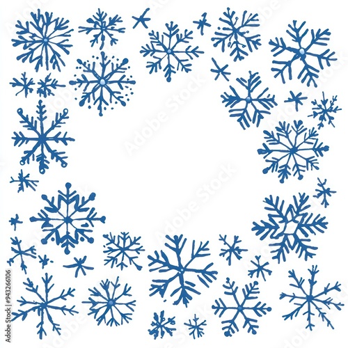 Snowflakes forming a circular border in blue Generative AI