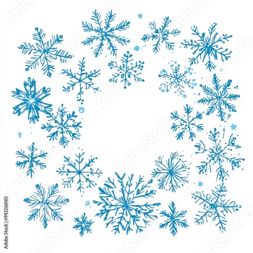 Snowflakes forming a circular border in blue Generative AI