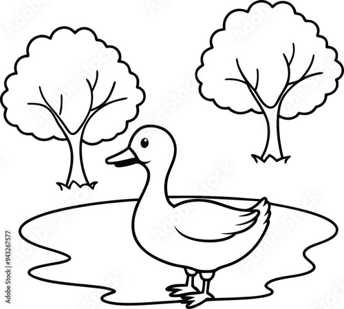 Duck floating peacefully on a pond line art illustration great for kids coloring books and encouraging artistic expression

