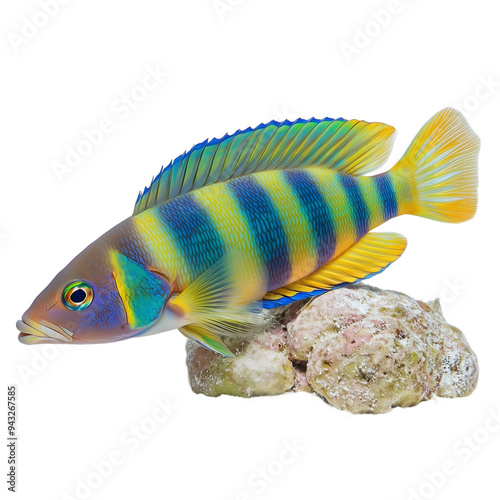 Photo of a Sixbar Wrasse fish (Thalassoma hardwicke) isolated on white photo