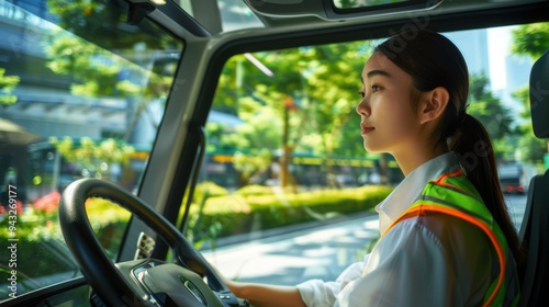 The female urban bus driver photo