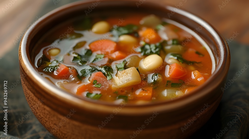47. A bowl of Italian minestrone soup with vegetables