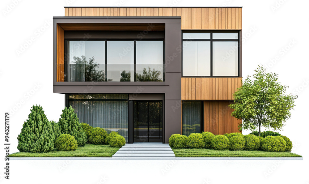 PNG Modern house with lush greenery PNG Modern house with lush greenery