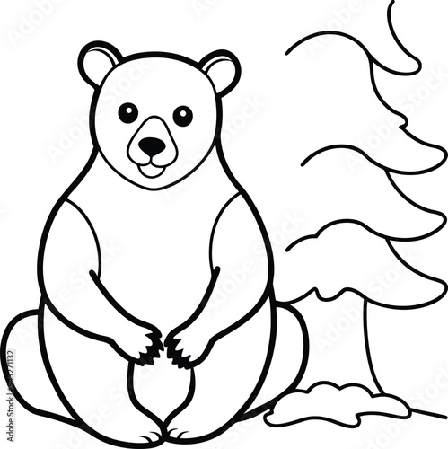 Fun bear sitting illustration in line art great for a kids coloring book
