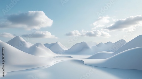 Abstract mountain landscape with white peaks and a blue sky.