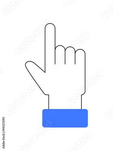 Illustration of a hand pointer pressing a blue button, symbolizing user interaction, interface control, and digital engagement. Black outline with a blue button on a white background.