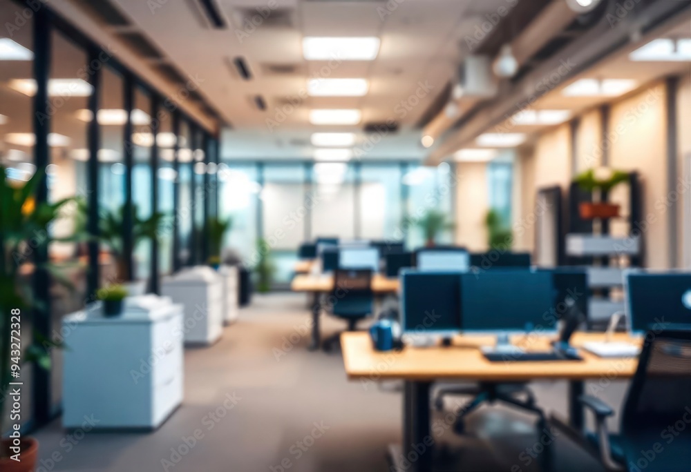 Beautiful defocused office background - office interior panoramic background, ai Beautiful defocused office background - office interior panoramic background, ai