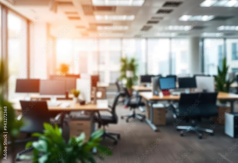 Beautiful defocused office background - office interior panoramic background, ai Beautiful defocused office background - office interior panoramic background, ai
