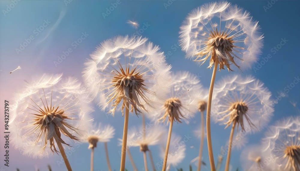 Dandelion Macro View Blue Sky Summer and Spring Nature Seeds Ready to Drift Dandelion Macro View Blue Sky Summer and Spring Nature Seeds Ready to Drift