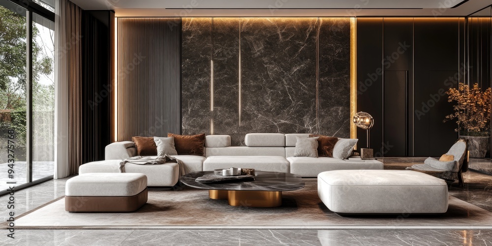 Interior of a living room in 3D rendering Interior of a living room in 3D rendering