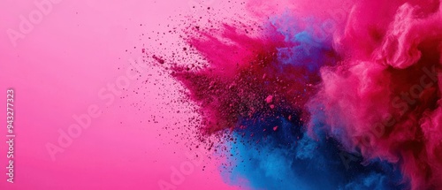 Abstract Explosion of Colors on a Vibrant Pink Background with Blue and Magenta Cloud