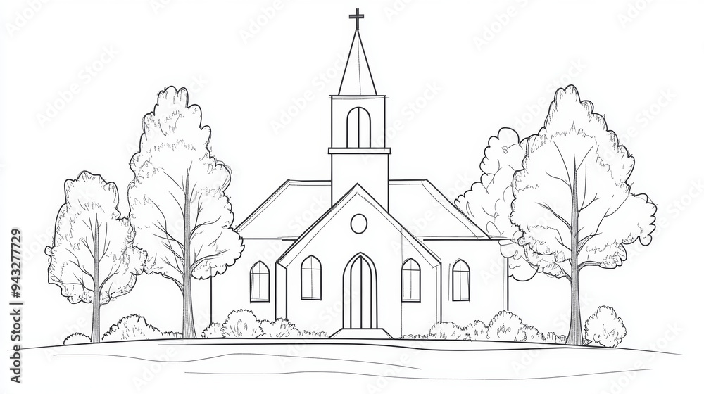 A continuous line drawing of a church, depicting a Christian place of worship in simple line art on a white background. --ar 16:9 --v 6.1 Job ID: caafcf8c-0405-41d3-8f4e-22994e0c7aad A continuous line drawing of a church, depicting a Christian place of worship in simple line art on a white background. --ar 16:9 --v 6.1 Job ID: caafcf8c-0405-41d3-8f4e-22994e0c7aad