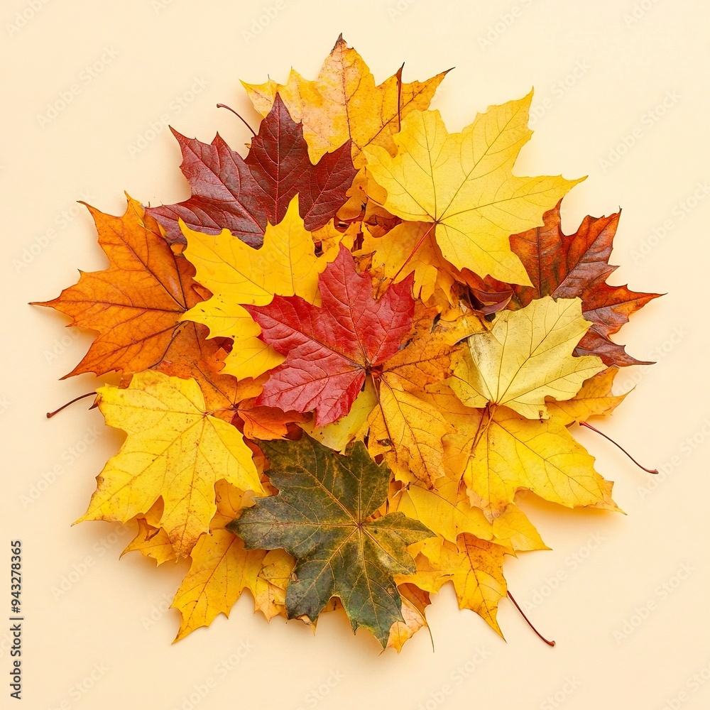 autumn themed compositions - isolated bouquets of natural leaves, single maple leaves, abstract pile of maple leaves of yellow, orange, red colors background. generative ai autumn themed compositions - isolated bouquets of natural leaves, single maple leaves, abstract pile of maple leaves of yellow, orange, red colors background. generative ai