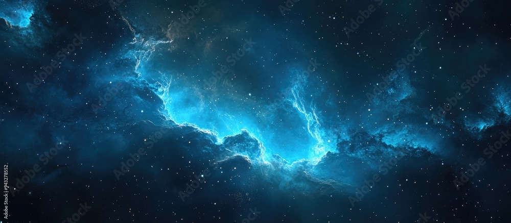 Obraz premium Blue cosmic nebula in 3D cartoon rendering High quality photo