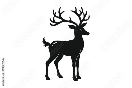 Christmas deer silhouettes on the white background