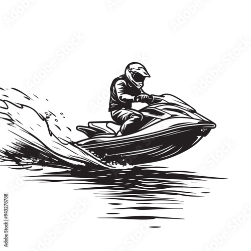 silhouette of jet ski rider, vector draw Stock Vector on white background