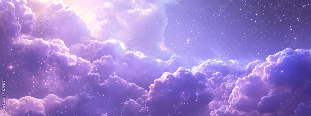Windy cloudy sky with a lilac shade and many stars in a 3D cartoon rendering Windy cloudy sky with a lilac shade and many stars in a 3D cartoon rendering