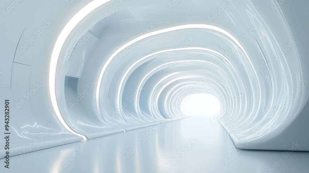 3D rendering of an abstract white sci fi tunnel resembling a futuristic spaceship corridor 3D rendering of an abstract white sci fi tunnel resembling a futuristic spaceship corridor