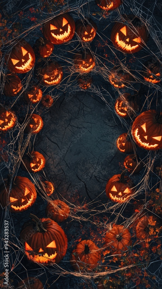 Jack-o'-lantern smiles in a web Jack-o'-lantern smiles in a web